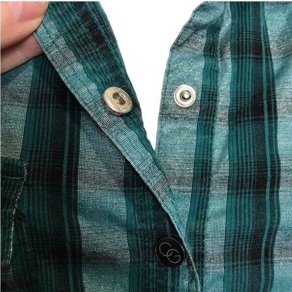 COOGI Metallic Plaid Snap Front Western Shirt Embroidered Spell Out Sz L - Picture 8 of 16